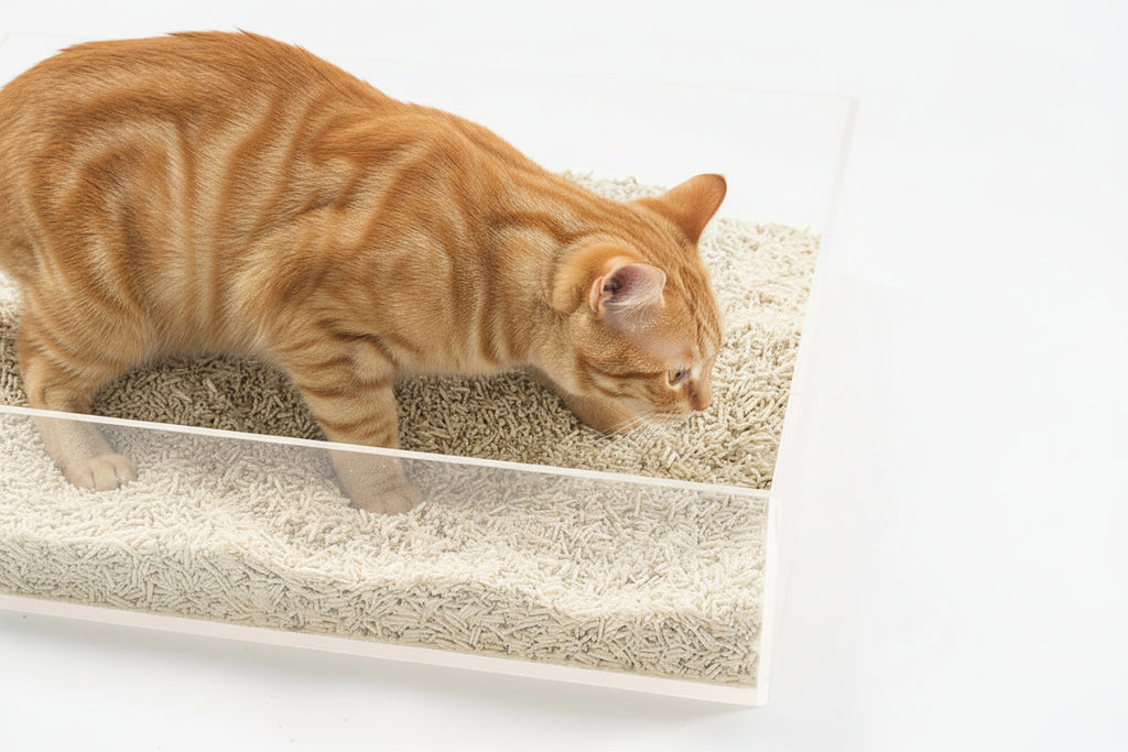 Cat on a cat shelf with a white background